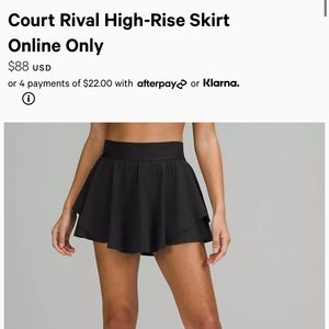 Lululemon black tennis skirt